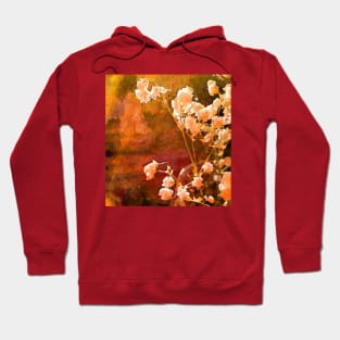 White flowers on the terracotta background. Hoodie